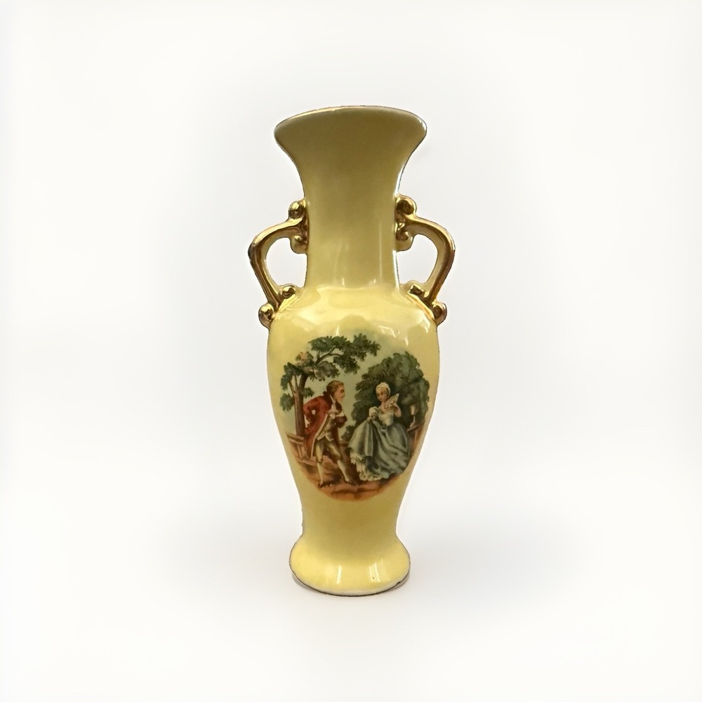 Vintage Vase 6 1/4" Decorative Courting Pair Couple Gold Handles